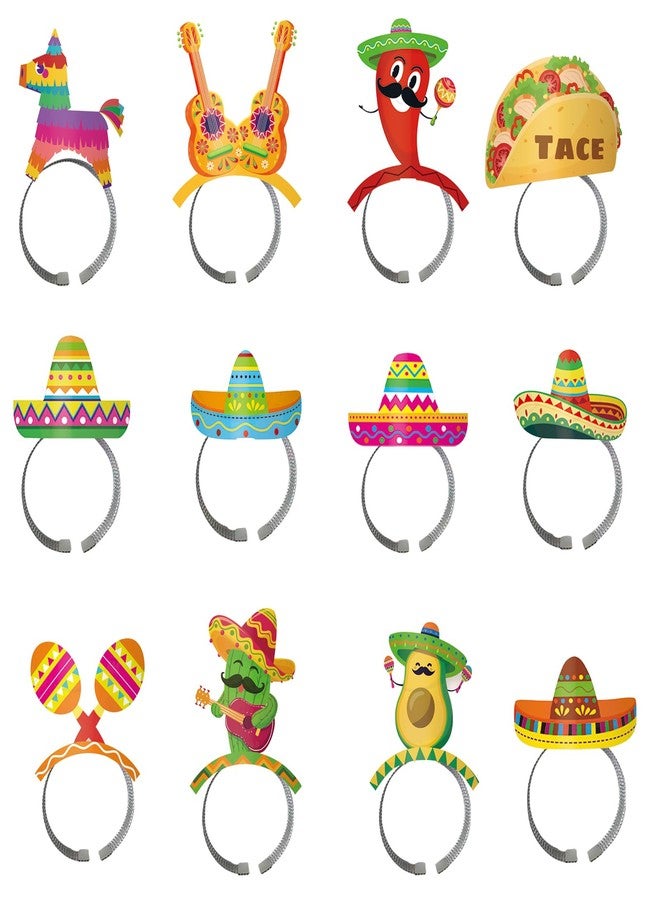 KFJBPB ديكورات KFJBPB Cinco De Mayo، 12 قطعة من قبعات Sombrero وقبعة Taco لتزيين الحفلات المكسيكية - قبعات عصابة رأس ملونة لمستلزمات صور Fiesta Cinco De Mayo - Image 1