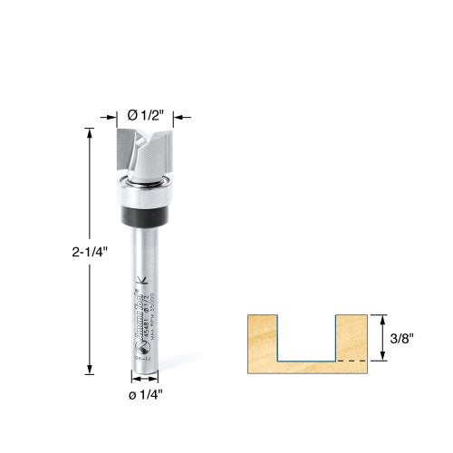 Amana Tool - 45481 Carbide Tipped Flush Trim Plunge Template 1/2 Dia x 3/8 x 1/4" Shan - Image 2