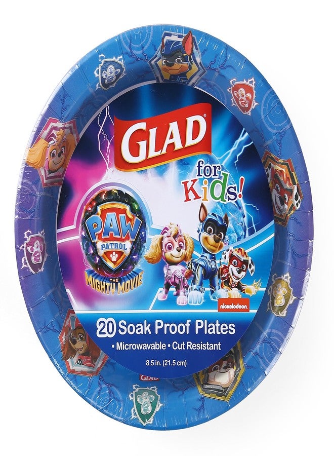 Glad for Kids Paw Patrol Round Disposable Paper Plates, Shields Design - Heavy Duty, Soak Proof, Microwavable Plates for Everyday Use, 8.5 Inch, 20 Count - Image 1