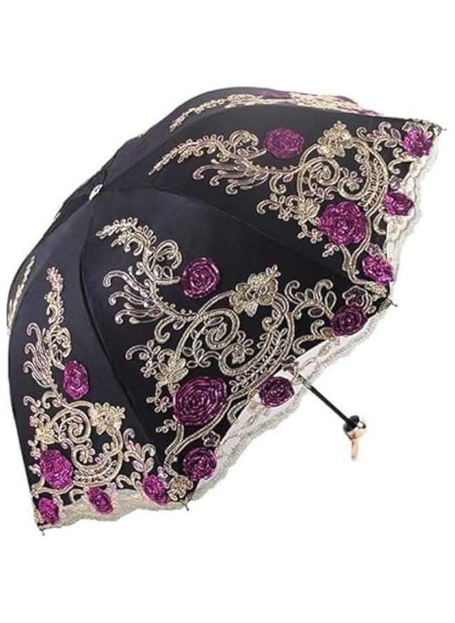 HOOKOR Vintage Lace Umbrella, UPF50+ Sun Umbrella, 3D Flower Embroidery Compact Umbrella for Wedding Party and Photo Shooting  - Image 1