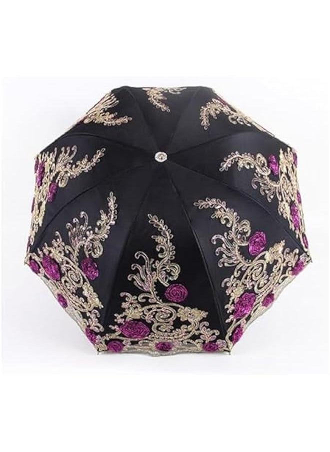 HOOKOR Vintage Lace Umbrella, UPF50+ Sun Umbrella, 3D Flower Embroidery Compact Umbrella for Wedding Party and Photo Shooting  - Image 2