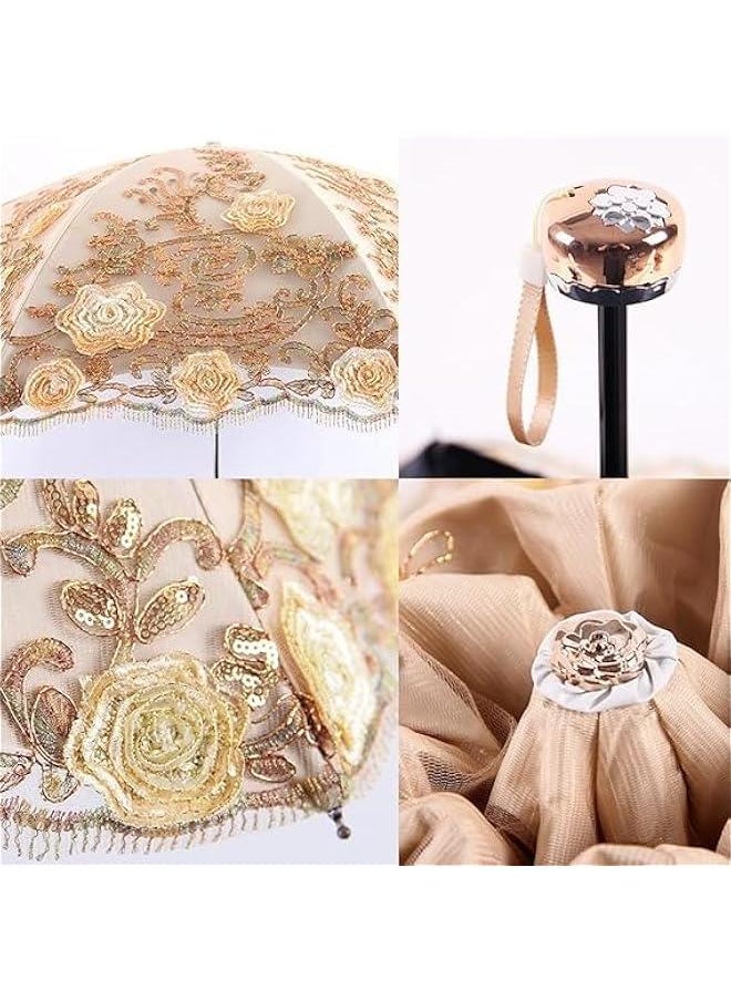 HOOKOR Vintage Lace Umbrella, UPF50+ Sun Umbrella, 3D Flower Embroidery Compact Umbrella for Wedding Party and Photo Shooting  - Image 4