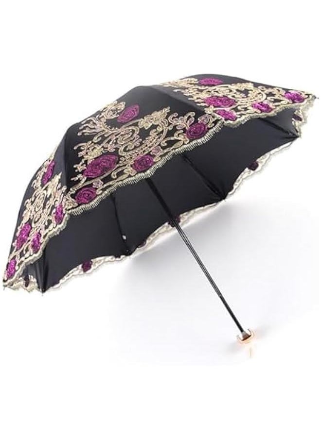 HOOKOR Vintage Lace Umbrella, UPF50+ Sun Umbrella, 3D Flower Embroidery Compact Umbrella for Wedding Party and Photo Shooting  - Image 3