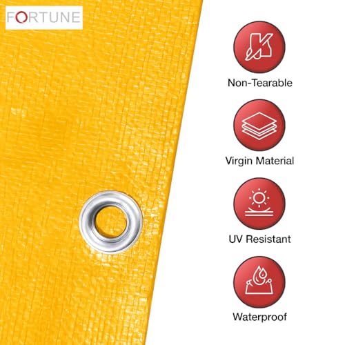 FORTUNE Tarpaulin Sheet Waterproof (15Ft x 9Ft) with 170 GSM, Virgin Material, UV Resistant,Aluminum Eyelets - Laminated, Heavy Duty Tadpatri, Tarpaulin Plastic Sheet for Covering (Yellow) - Image 4