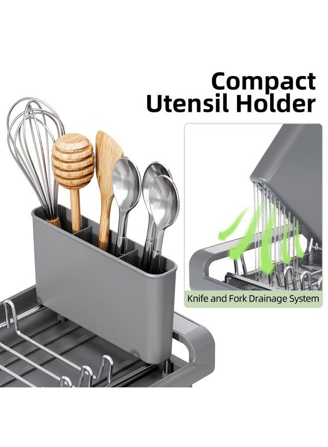 TOOLF Expandable Dish Rack, Compact Dish Drainer, Stainless Steel Dish Drying Rack with Removable Cutlery Holder, Anti Rust Plate Rack, Small Sink Drainer for Sink or Kitchen Countertop - Image 5