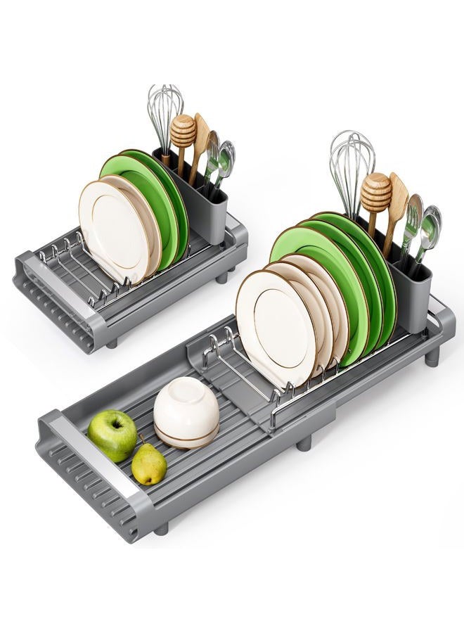 TOOLF Expandable Dish Rack, Compact Dish Drainer, Stainless Steel Dish Drying Rack with Removable Cutlery Holder, Anti Rust Plate Rack, Small Sink Drainer for Sink or Kitchen Countertop - Image 1