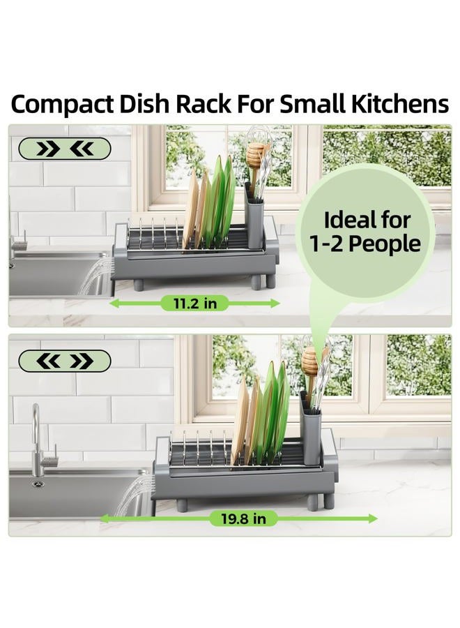 TOOLF Expandable Dish Rack, Compact Dish Drainer, Stainless Steel Dish Drying Rack with Removable Cutlery Holder, Anti Rust Plate Rack, Small Sink Drainer for Sink or Kitchen Countertop - Image 2