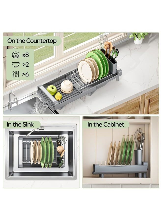 TOOLF Expandable Dish Rack, Compact Dish Drainer, Stainless Steel Dish Drying Rack with Removable Cutlery Holder, Anti Rust Plate Rack, Small Sink Drainer for Sink or Kitchen Countertop - Image 3