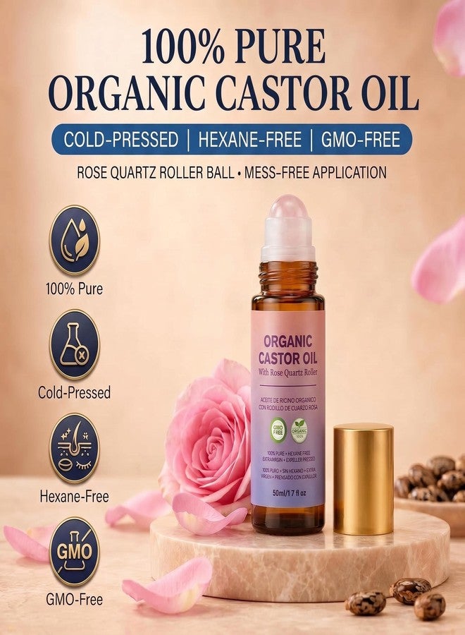 BFAZKXY Organic Castor Oil Roll On with Rose Quartz Roller, 100% Pure Cold Pressed - Image 2