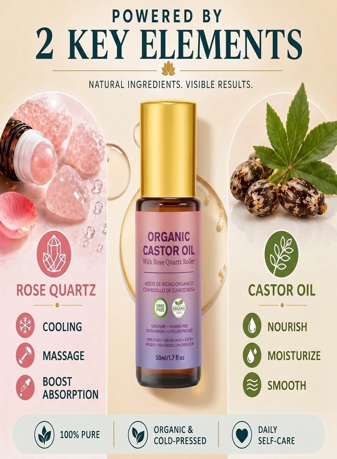 BFAZKXY Organic Castor Oil Roll On with Rose Quartz Roller, 100% Pure Cold Pressed - Image 3
