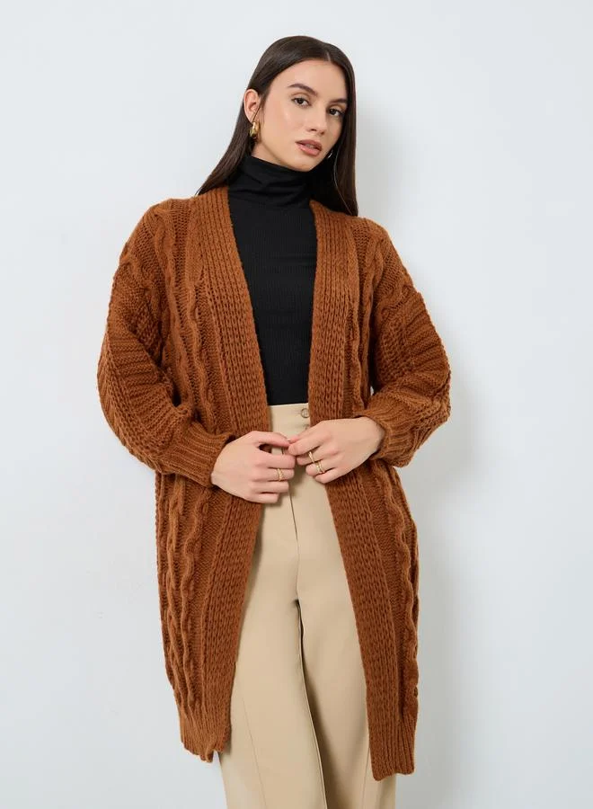 Take Two Take Two Copper Cable Knit Open Front Midi Cardigan