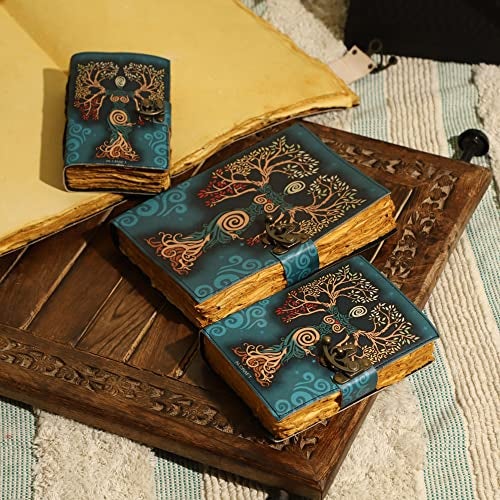 ALCRAFT Blank Spell Book of Shadows Journal with Lock Clasp Antique Handmade Deckle Edge Vintage Paper Leather Bound Journal for Women and Men |Travel Notebook for Writing 17.78 X 12. 7 CM - Image 4