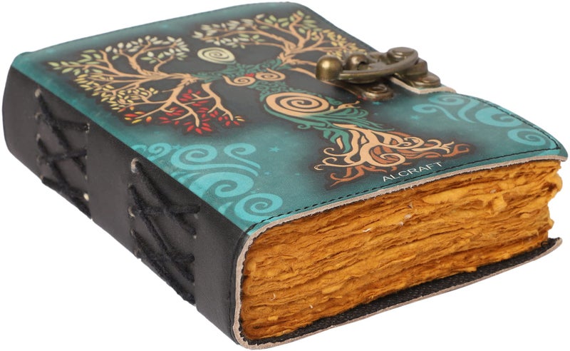 ALCRAFT Blank Spell Book of Shadows Journal with Lock Clasp Antique Handmade Deckle Edge Vintage Paper Leather Bound Journal for Women and Men |Travel Notebook for Writing 17.78 X 12. 7 CM - Image 1