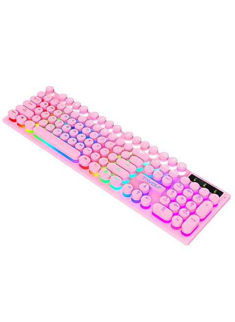 T-WOLF T80 Pink Punk Retro Glowing Gaming Keyboard T80 Pink