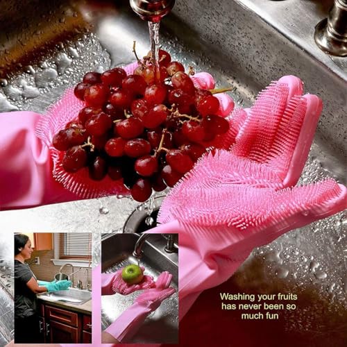 Pivalo Reusable Silicone Dishwashing Gloves for Kitchen Utensil Cleaning Scrubber Heat-Resistant & Waterproof Pet Grooming Dog Bathing Cars and Bathroom Cleaning Gloves (1 Pair, Multicolour) - Image 3