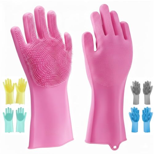Pivalo Reusable Silicone Dishwashing Gloves for Kitchen Utensil Cleaning Scrubber Heat-Resistant & Waterproof Pet Grooming Dog Bathing Cars and Bathroom Cleaning Gloves (1 Pair, Multicolour) - Image 1