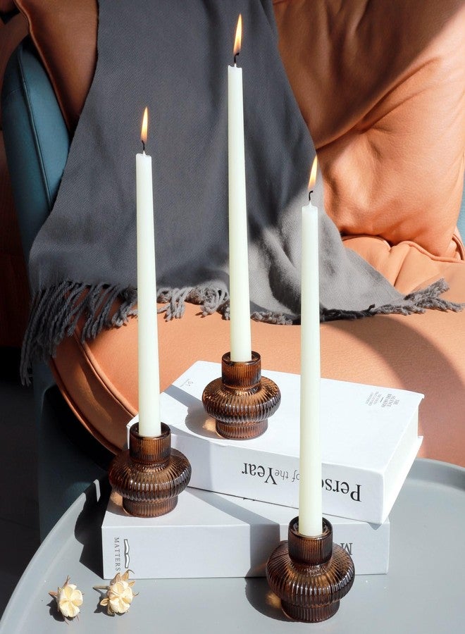 VOHO Brown Candlestick Holders Set of 6, Old Fashioned Candle Sticks Holder Decor for Daily Room/Halloween/Thanksgiving Party, Double Side Taper Candle Holders for Candlesticks/Tealight Candles(Brown) - Image 2