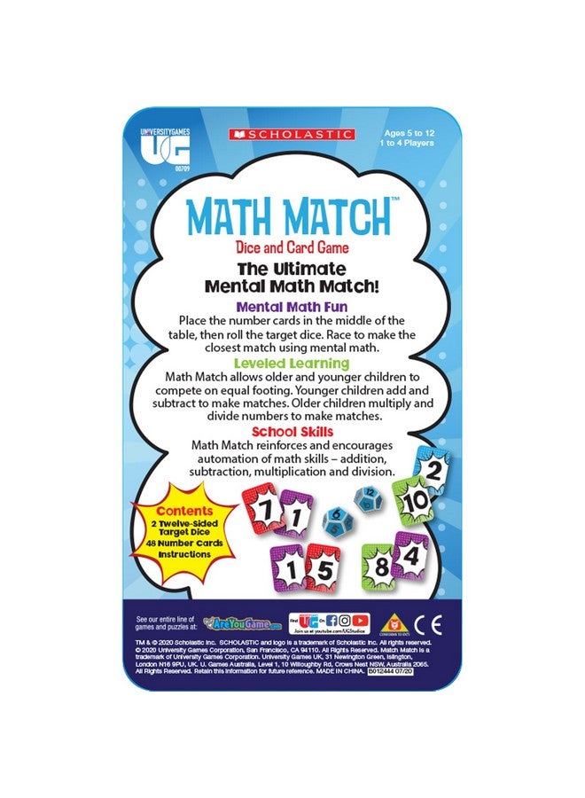 University Games, Scholastic Math Match Travel Dice Game, Mathematics Reinforcement Game for Kids, for 2 or More Players Ages 5 and Up - Image 2