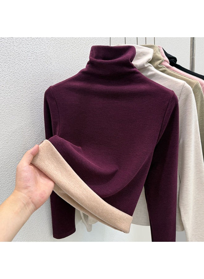NIBEMINENT Cozy Thickened High Collar Cashmere Mulberry Silk Base Shirt Women Autumn Winter Fashionable Inner Wear T-Shirt Stack Collar - Image 1