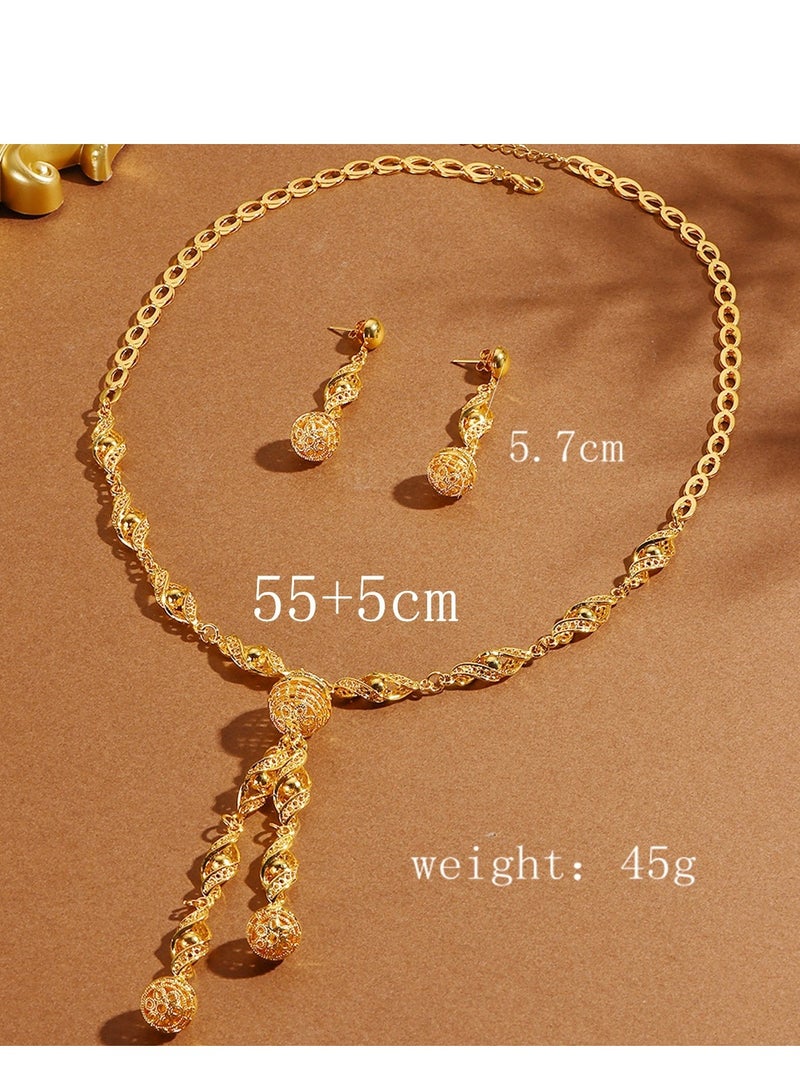 Jewelry Gold hollow twisted ball necklace and earrings (alloy) - Image 3