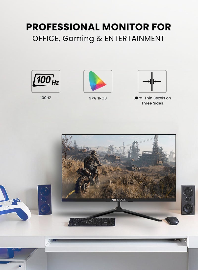 DarkFlash Darkflash G243FW 24-inch IPS Panel FHD 100Hz Gaming Monitor/Office Monitor, Clear Vision Processor, Eye Care Technology, CDC Dimming Technology, Built-In HDMI & VGA Port Monitor - Image 2