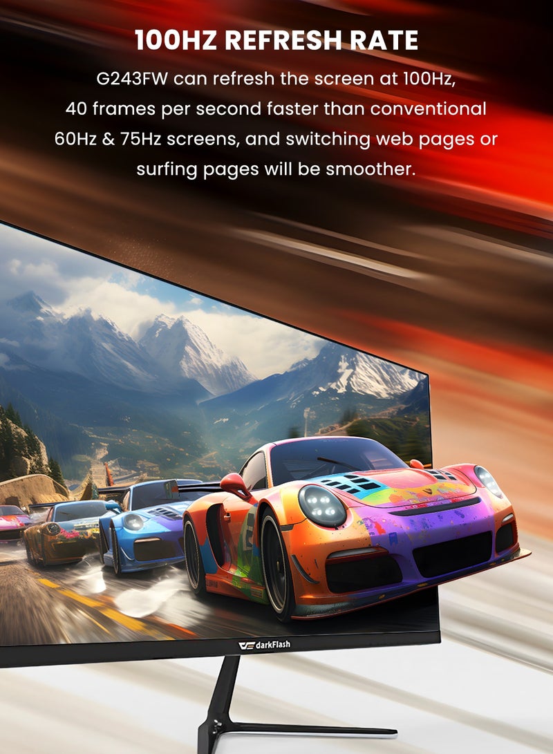 DarkFlash Darkflash G243FW 24-inch IPS Panel FHD 100Hz Gaming Monitor/Office Monitor, Clear Vision Processor, Eye Care Technology, CDC Dimming Technology, Built-In HDMI & VGA Port Monitor - Image 4