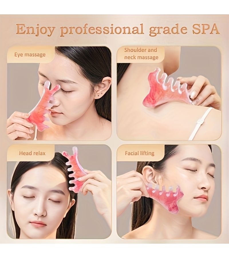 4pcs Pink Facial Massage Relaxation Gua Sha Care Set Includes Massage Tools For Face Eyes Nose Head Skin Care Meridian Massage Comb Dolin Head Massage Comb Octopus Massage Comb - Image 2