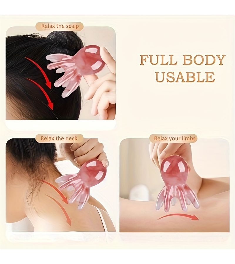 4pcs Pink Facial Massage Relaxation Gua Sha Care Set Includes Massage Tools For Face Eyes Nose Head Skin Care Meridian Massage Comb Dolin Head Massage Comb Octopus Massage Comb - Image 5