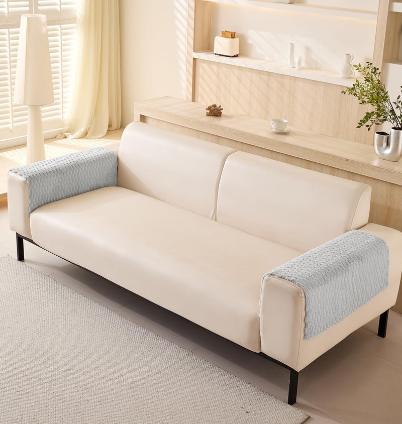 House of Quirk Sofa Cover Mat Honeycomb Pattern Velvet Fabric Seater Sofa Slipcover Anti-Slip Stretch Seat Pad from Pets Replacement Protector (Two Seater, Grey, 90x120cm) - Image 2