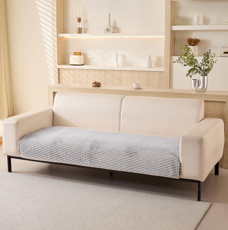 House of Quirk Sofa Cover Mat Honeycomb Pattern Velvet Fabric Seater Sofa Slipcover Anti-Slip Stretch Seat Pad from Pets Replacement Protector (Two Seater, Grey, 90x120cm) - Image 1