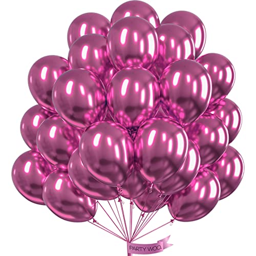 PartyWoo Metallic Hot Pink Balloons 50 pcs 12 Inch Metallic Pink Magenta Fushsia Latex Helium Balloons for Birthday Valentines Day Bachelorette Wedding Baby Shower Party Decorations PinkG114 - Image 1