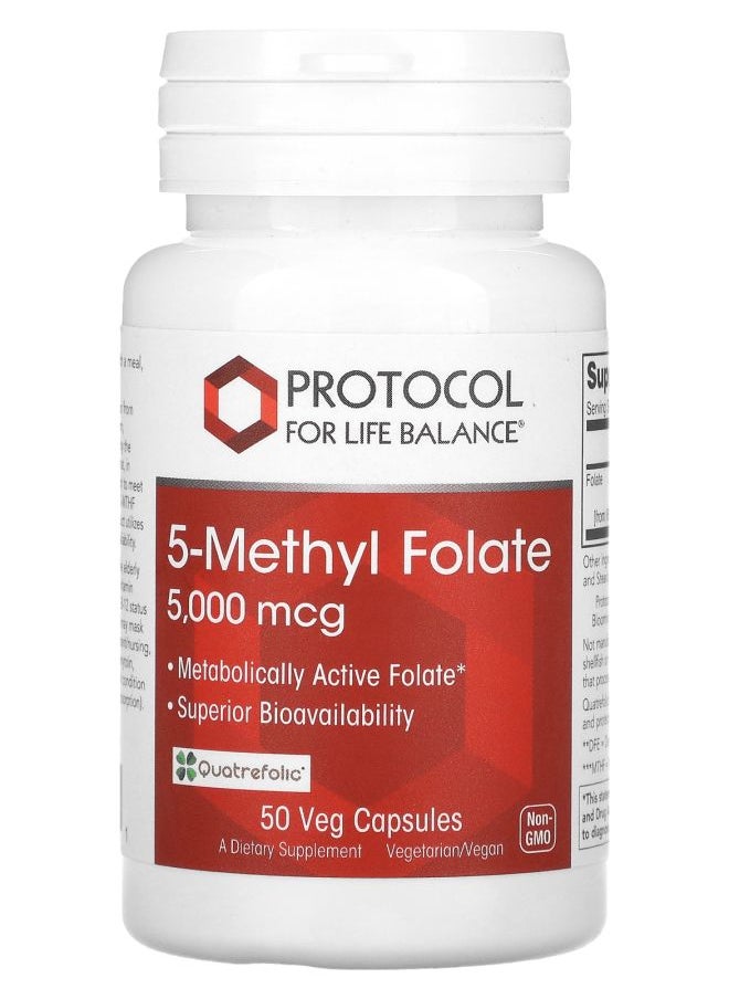 Protocol For Life Balance 5-Methyl Folate 5000 mcg  50 Veg Capsules 