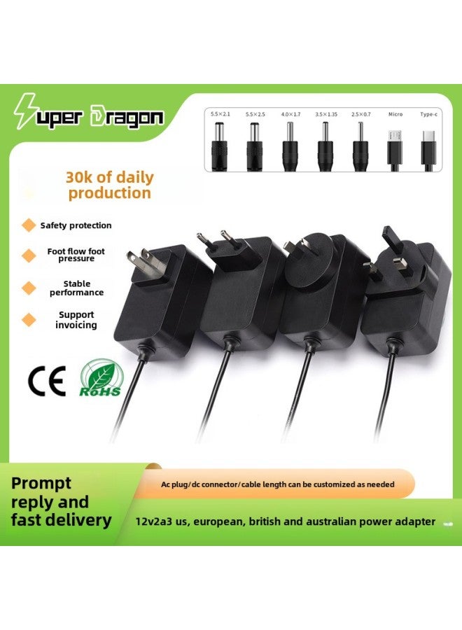 Direct 12V2A American, European, British And Australian Power Adapter Switchable Plug Switch Power Supply-Color:European Standard - Image 1