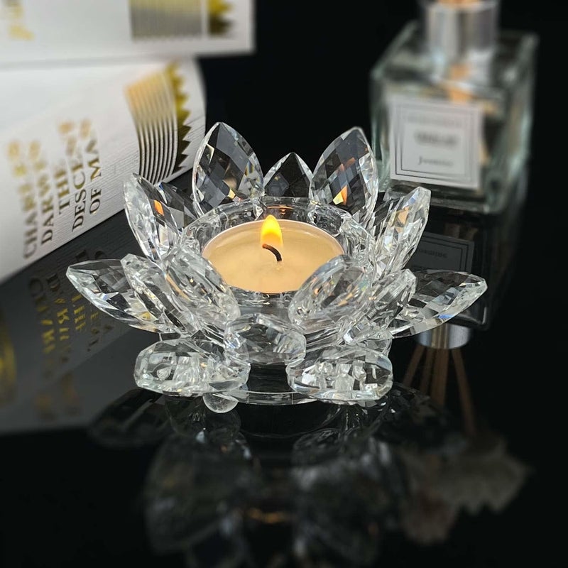 kolnlala Crystal Lotus Flower Tealight Candle Holders/Glass Tea Light Candlestick Decor Decoration for Christmas Home Wedding Party… (Clean 1pc) - Image 2