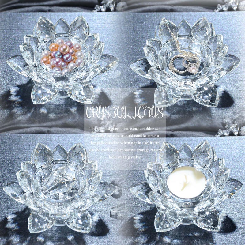 kolnlala Crystal Lotus Flower Tealight Candle Holders/Glass Tea Light Candlestick Decor Decoration for Christmas Home Wedding Party… (Clean 1pc) - Image 4