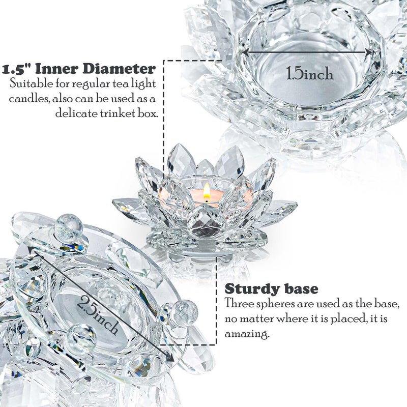 kolnlala Crystal Lotus Flower Tealight Candle Holders/Glass Tea Light Candlestick Decor Decoration for Christmas Home Wedding Party… (Clean 1pc) - Image 5