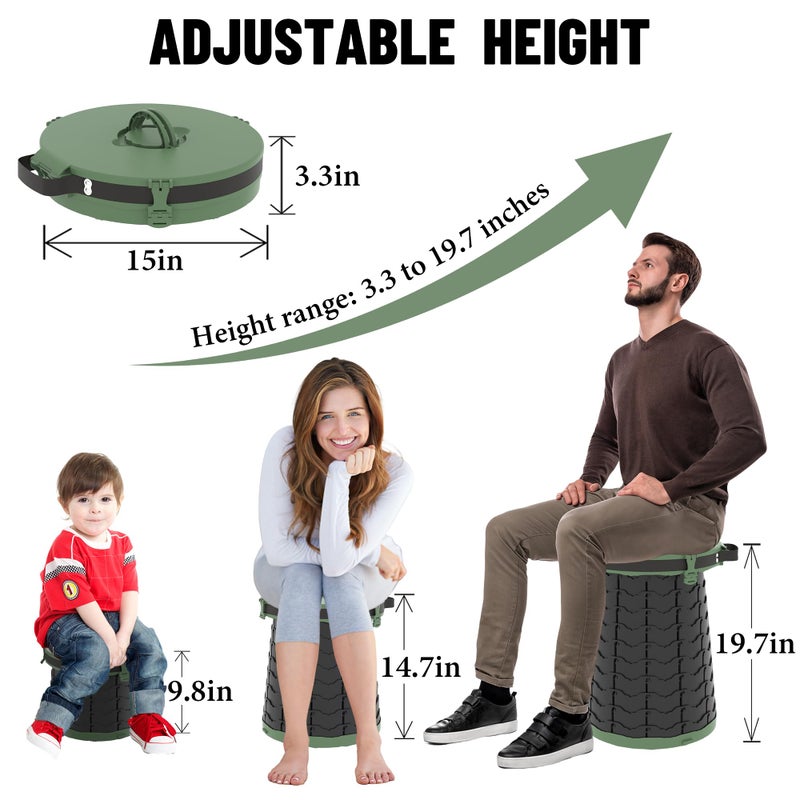 ALEVMOOM XXL Portable Toilet for Camping,880lbs Capacity,19.7"H Adjustable Outdoor Toilet with 7 Garbage Bags,Porta Potty for Adults,Collapsible Luggable Loo for Camping-Green - Image 2