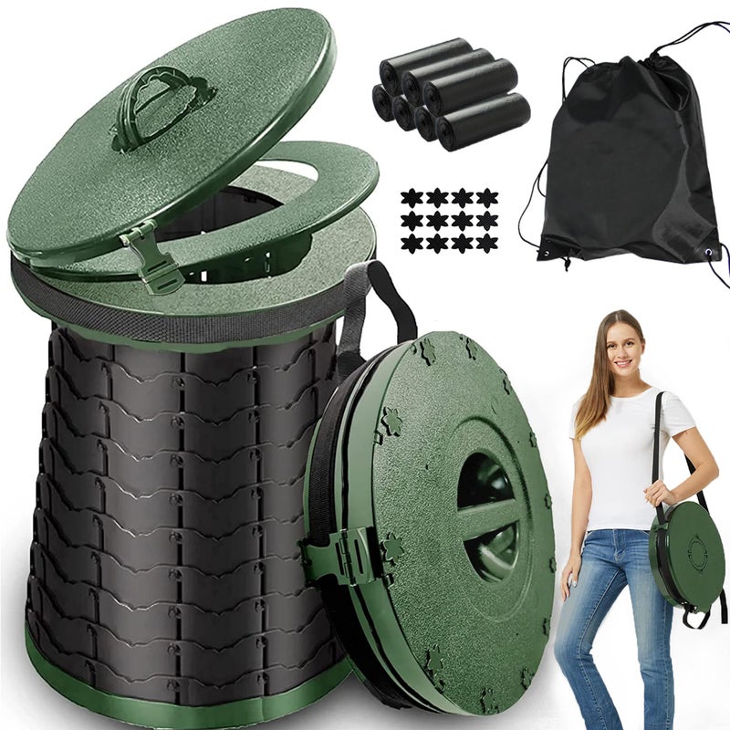 ALEVMOOM XXL Portable Toilet for Camping,880lbs Capacity,19.7"H Adjustable Outdoor Toilet with 7 Garbage Bags,Porta Potty for Adults,Collapsible Luggable Loo for Camping-Green - Image 1