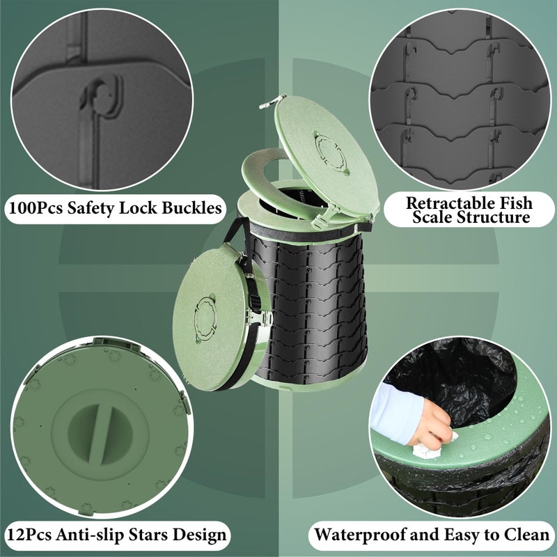 ALEVMOOM XXL Portable Toilet for Camping,880lbs Capacity,19.7"H Adjustable Outdoor Toilet with 7 Garbage Bags,Porta Potty for Adults,Collapsible Luggable Loo for Camping-Green - Image 4