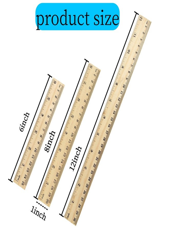 Vesslam 3 Pack Wooden Ruler Set, 6, 8, 12 Inch Rulers, High-Quality Metric Ruler, Easy to Read, mm, Sturdy and Durable Straight Edge for Drawing, Home, Office, Engineering - Image 2