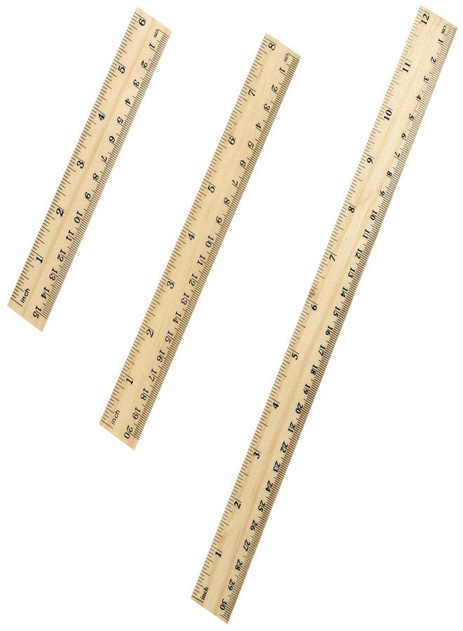 Vesslam 3 Pack Wooden Ruler Set, 6, 8, 12 Inch Rulers, High-Quality Metric Ruler, Easy to Read, mm, Sturdy and Durable Straight Edge for Drawing, Home, Office, Engineering - Image 1
