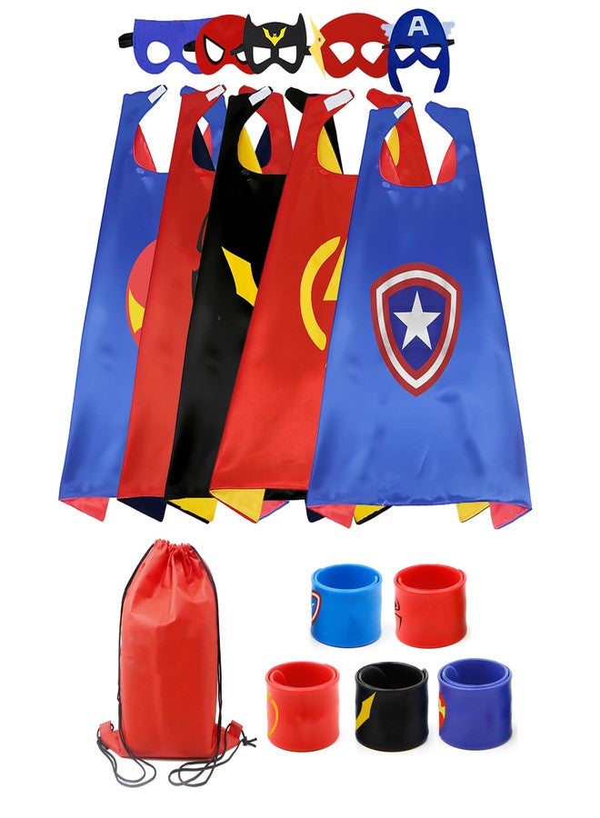 Mizzuco Kids Superhero Cape and Mask Set,Dress Up Costume with Slap Bracelets,5 Pack Perfect for Birthday Patry,Halloween Cosplay - Image 1