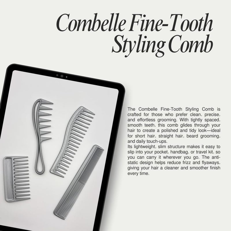 COMBELLE Professional Wide Tooth Detangling Comb for Women & Men | Durable Black Plastic Anti-Breakage Shampoo Comb | Smooth Rounded Teeth for Curly, Thick & Wet Hair (Metallic Silver) - Image 3