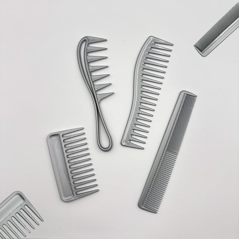 COMBELLE Professional Wide Tooth Detangling Comb for Women & Men | Durable Black Plastic Anti-Breakage Shampoo Comb | Smooth Rounded Teeth for Curly, Thick & Wet Hair (Metallic Silver) - Image 1
