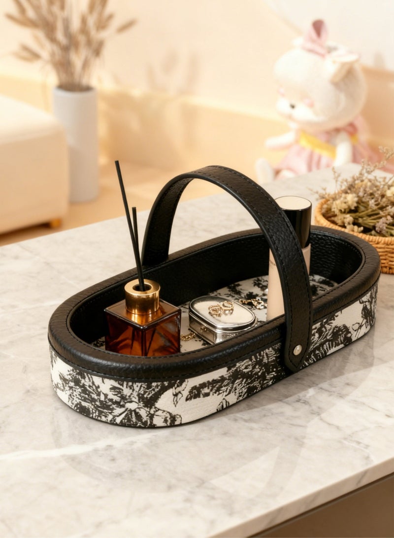 Leather Decorative Valet Tray with Handle – Vintage Rectangular Catchall Organizer for Jewelry, Keys, Cosmetics & Perfume | Bedside, Dresser & Entryway Countertop Tray (25.5 x 15.5 cm) - Image 1