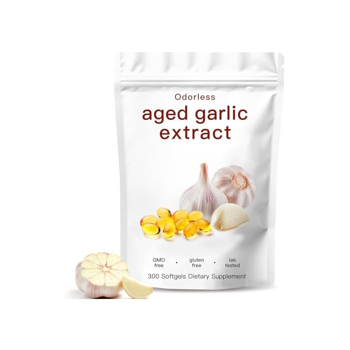 YATIME Aged Garlic Extract,Odorless Organic Garlic Capsules for Heart & Immune Antioxidant Supplements,Vegetarian,Non-GMO,Gluten-Free, All-Natural,300 Softgels - Image 1