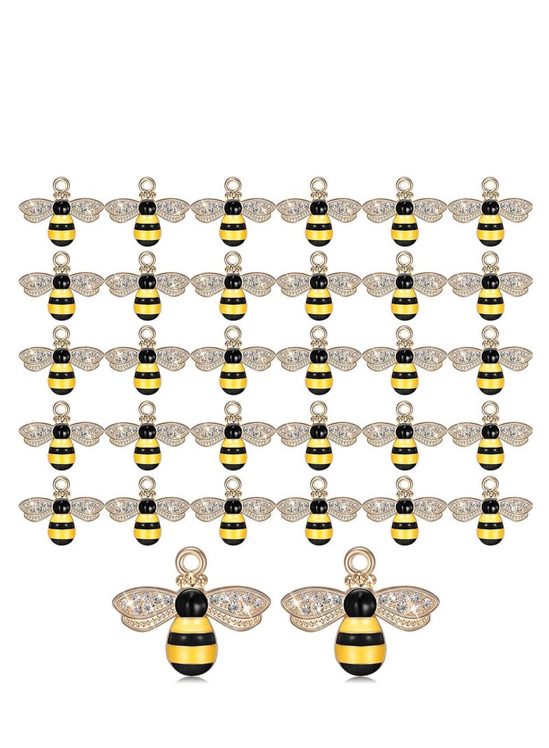 SOLARAE 32 Pieces Bee Charm Enamel Pendants with Rhinestone Honey Bee Pendants Alloy Bumble Necklace for Jewelry Making DIY Craft Earring Accessory Necklace and Bracelet Women Girls Gifts - Image 1