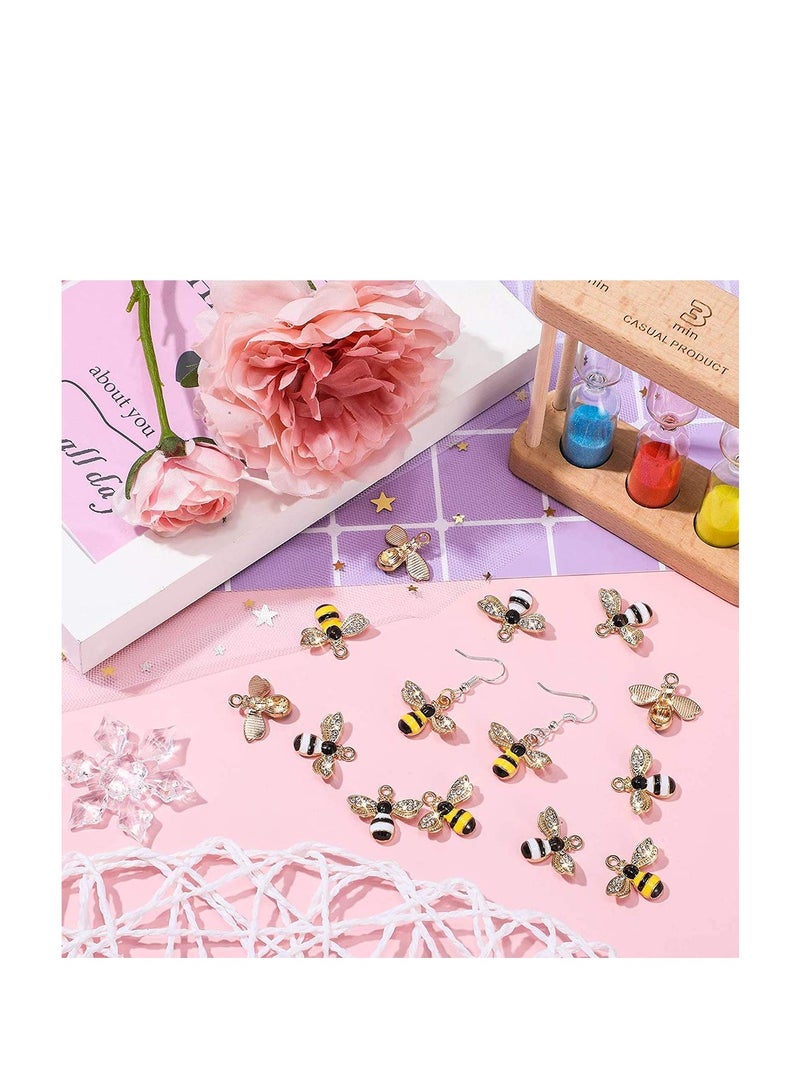 SOLARAE 32 Pieces Bee Charm Enamel Pendants with Rhinestone Honey Bee Pendants Alloy Bumble Necklace for Jewelry Making DIY Craft Earring Accessory Necklace and Bracelet Women Girls Gifts - Image 4