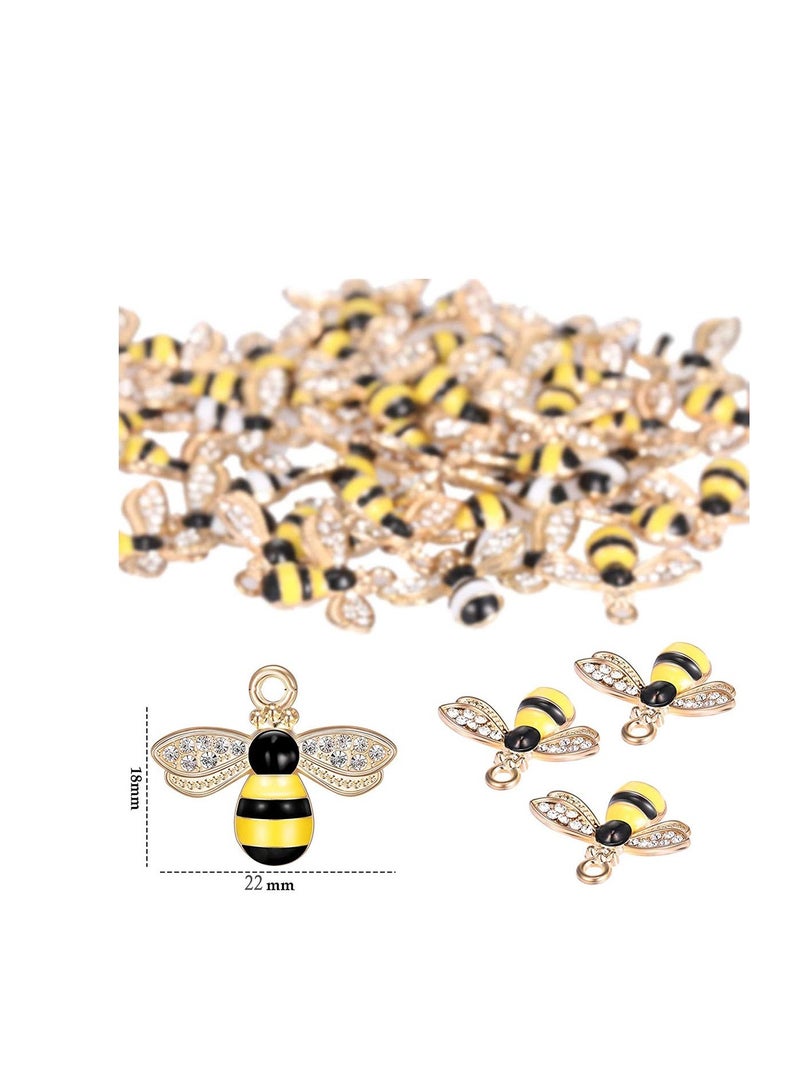 SOLARAE 32 Pieces Bee Charm Enamel Pendants with Rhinestone Honey Bee Pendants Alloy Bumble Necklace for Jewelry Making DIY Craft Earring Accessory Necklace and Bracelet Women Girls Gifts - Image 5