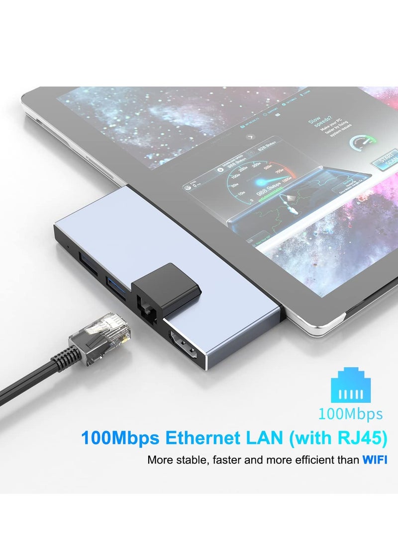 Excefore USB C Hub, Surface Pro 4/5/6 Docking Station, 2 UsSB 3.0 Hub Ports SD & TF/Micro SD Memory Card Reader, Mini DP to 4K HDMI, 1USB to Ethernet Adapter - Image 3